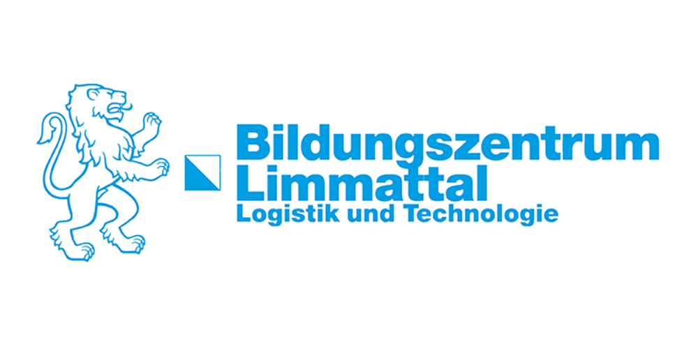 Logo del Centro di formazione Limmattal raffigurante un leone, con scritte in blu e linee sullo sfondo.