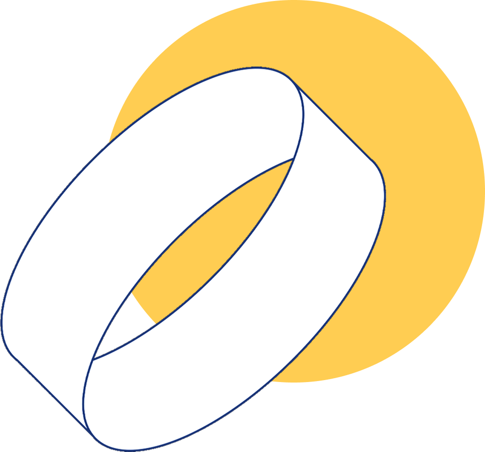 Ein stilisiertes Symbol eines Reifen mit gelbem Hintergrund.