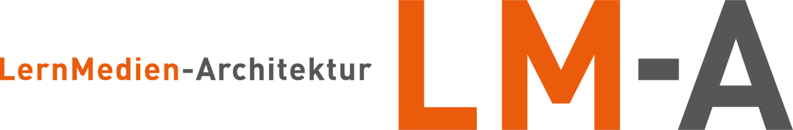 Logo grafico nei colori arancione, grigio, nero e bianco, che riporta la dicitura "LernMedien-Architektur" e l'acronimo "LMA".