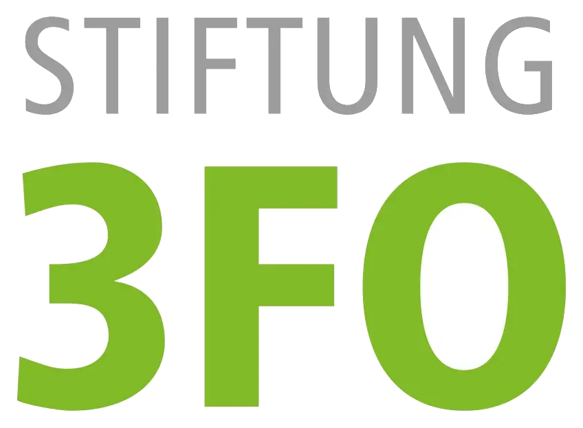 Logo della Fondazione 3F0, con titolo in grigio e una combinazione di numeri e lettere in verde su sfondo bianco.