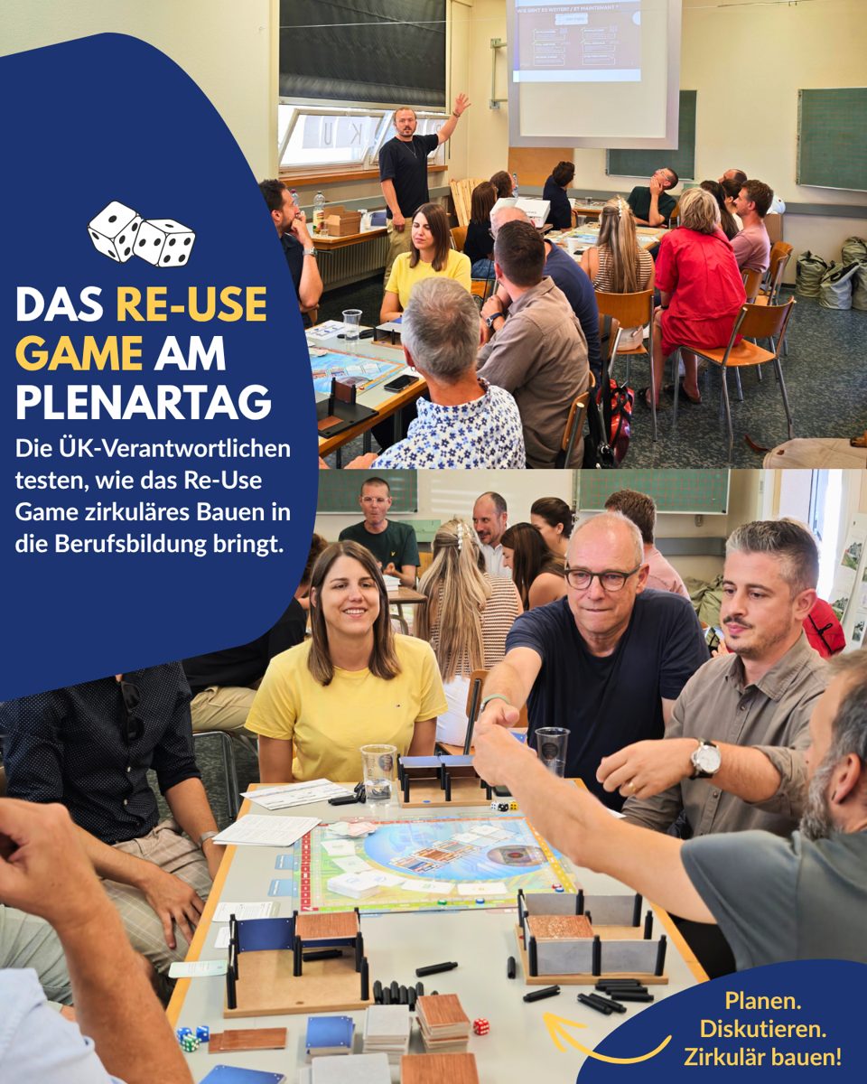 Die ÜK-Verantwortlichen spielen das Re-Use Game am Plenartag